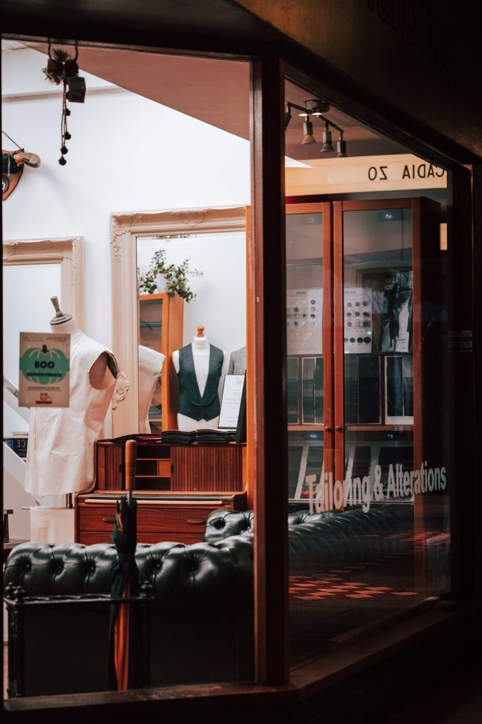 Cozy tailor shop with vintage interior in Winchester, England.